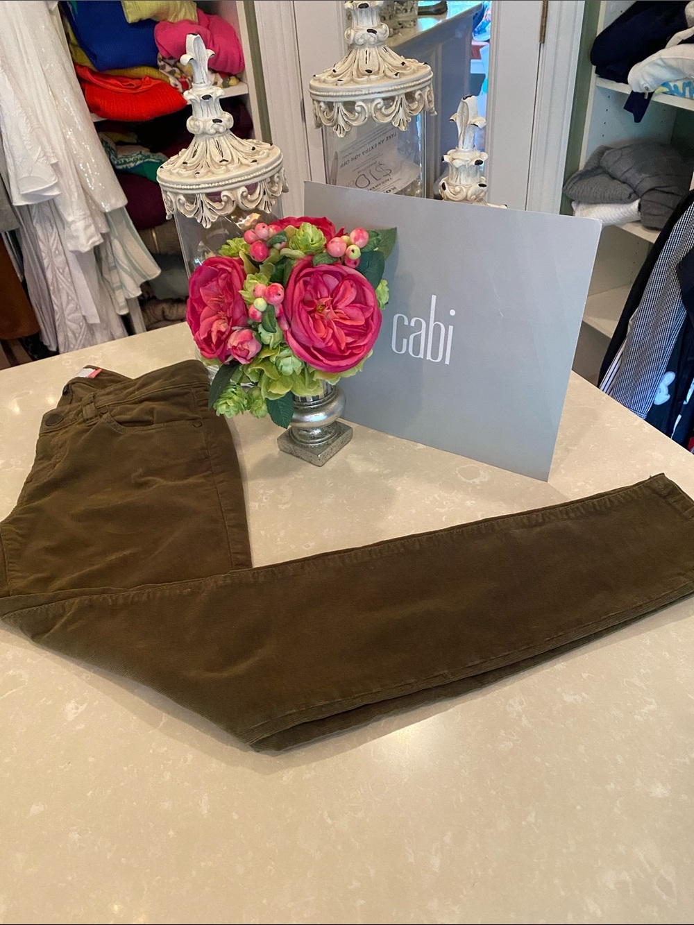 Chic CAbi olive cordoroy jeans